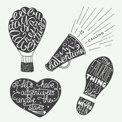 Set of adventure lettering for greeting cards, prints and poster