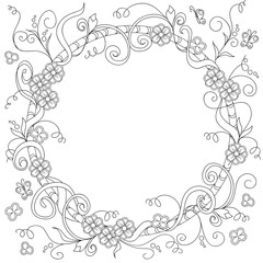 frame with doodle flowers and elements on the white background