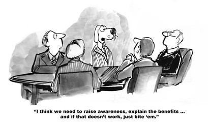 Marketing cartoon about increasing awareness among consumers.