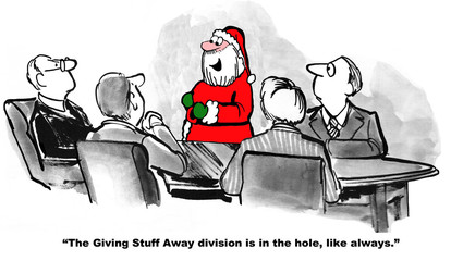 Christmas cartoon about Santa Claus not making any money since he gives everything away.