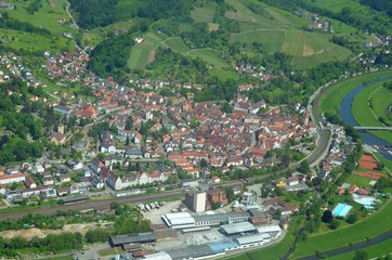 aerial view of the historic town of Gengenbach in the Kinzigtal, Ortenau Baden of Germany