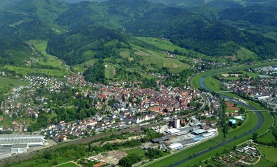 aerial view of the historic town of Gengenbach in the Kinzigtal, Ortenau Baden of Germany