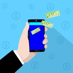 Smart Phone Mobile Payment Checkout Businessman Hand Pay Concept Green Dollar
