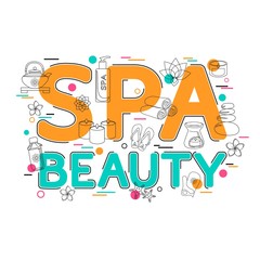 Spa and Beauty  - Flat Style, Thin Line Art Design.  Spa and Beauty Background template for banner, poster, flyer, brochure, header, website. Beauty Salon. Beauty Treatment. Spa and Beauty icon.