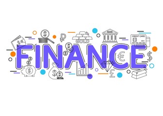 Finance Background with vector icons and elements. Finance Banner Template. Finance Concept. Finance Business.  Business Loan. Financial Background. Flat Style, Thin Line Art Design.