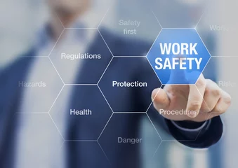 Fotobehang Businessman presenting work safety concept, hazards, protections © NicoElNino