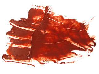 Smudged lipstick on white background