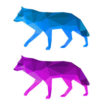 Wolf set isolated on white. Abstract polygonal animals