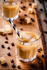 Iced coffee in glass closeup