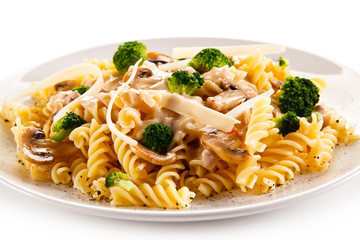 Fusilli pasta with champignons and sauce