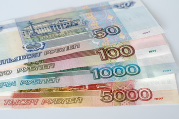 Fototapeta na wymiar Russian banknotes of different denominations