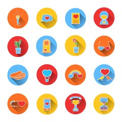 Set of colored icons for Valentine's day. Collection of colorful vector icons in flat style. 