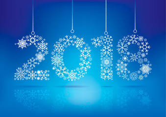 Fototapeta na wymiar Happy New Year 2018 greeting card. Snowflake background