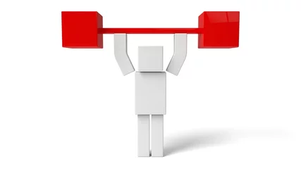Fotobehang Minecraft simple 3d cubic character, lifting weight.  © kmls