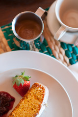morning breakfast with cake and strawberriy