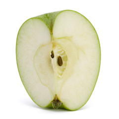 Green sliced apple isolated on white background cutout