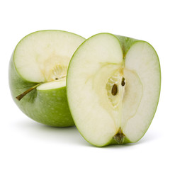 Green sliced apple isolated on white background cutout
