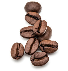 roasted coffee beans isolated in white background cutout