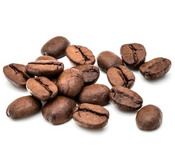 roasted coffee beans isolated in white background cutout