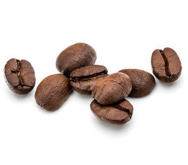 roasted coffee beans isolated in white background cutout