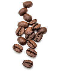 roasted coffee beans isolated in white background cutout