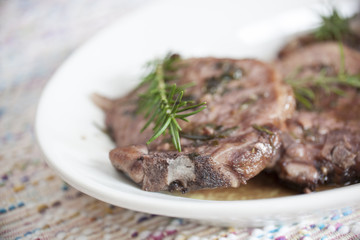 steak, ravioli, bread