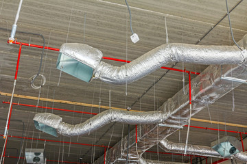 Flexible air conditioning and fire fighting system on the ceilin