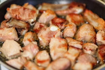 Pork on frying pan