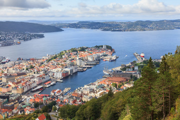 Fototapeta na wymiar Bergen View. The view from Mount Floyen across the Bergen waterfront in Norway.
