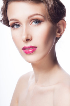 Beautiful model girl with make-up and coiffure