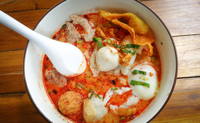 noodle Tom yum seafood put egg..Delicious menu in Thailand