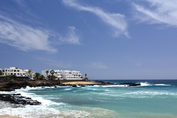 View of Costa Teguise, a touristic resort on Lanzarote island, Spain