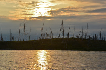 Sunset on the river Fishing near Norilsk.