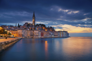 Obraz na płótnie Canvas Rovinj, Croatia. Beautiful romantic old town of Rovinj during sunset,Istrian Peninsula,Croatia,Europe.
