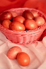 Easter pink eggs in basket