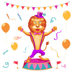 Vector illustration of  circus performance background  with cute  lion