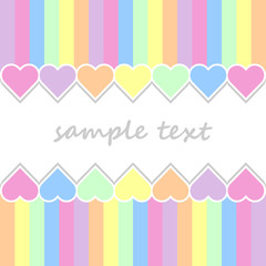 baby postcard background with two lines of hearts and vertical stripes in pastel colors