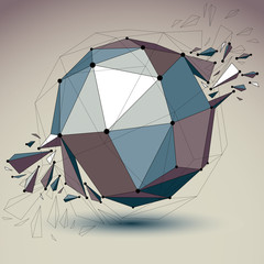 Abstract vector low poly wrecked object with black lines and dots