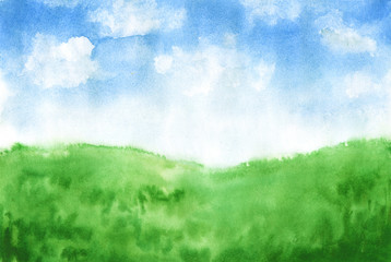 Fototapeta na wymiar Watercolor hand-drawn rural landscape