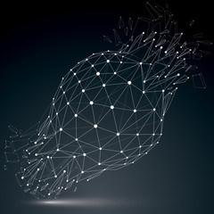 Perspective technology demolished shape with luminescent connected lines