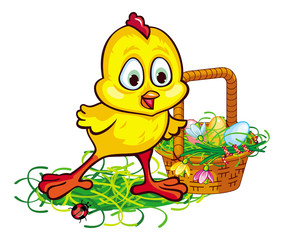 Happy chicken with Easter basket