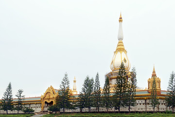 Naklejka premium Pagoda / Pagoda in the temple on white sky background, Wat Yai Chai Mongkol, Roy Ed, Thailand.