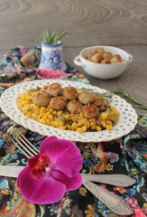 Roasted meatballs and vegetables