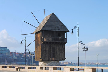 Nessebar, Bulgaria, February 2016. Windmill in Old Nessebar. Ill