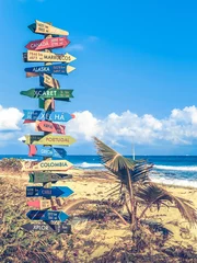 Washable wall murals Blue World travel signpost