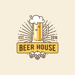Beer house. Label, badge, logo, template and design element for beer house, bar, pub, brewing company, brewery, tavern, restaurant.
