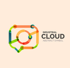 Flat linear design speech cloud logo. Talk bubble, modern geometric industrial thin line icon