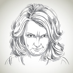 Hand-drawn portrait of white-skin arrogant woman with wrinkles o