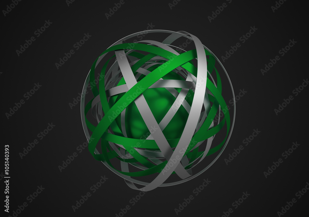 Poster abstract 3d rendering of sphere with rings in empty space. futuristic shape. surreal background.