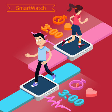 Smart Watch Technology Concept with Running Man and Woman